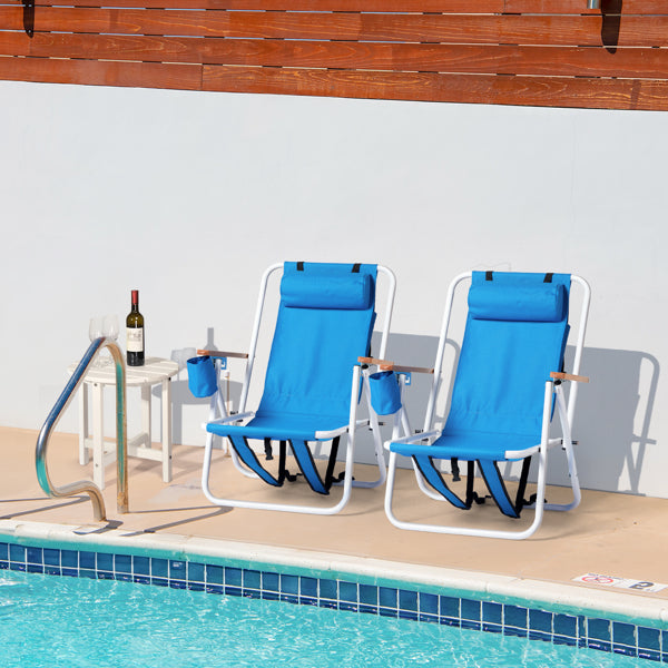 Blue Folding Beach Chair with Steel Frame