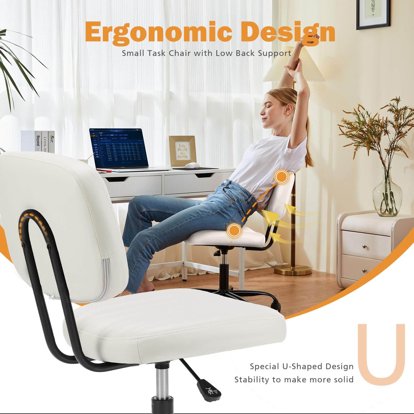 Modern Armless Computer Desk Chair with Rolling Wheels