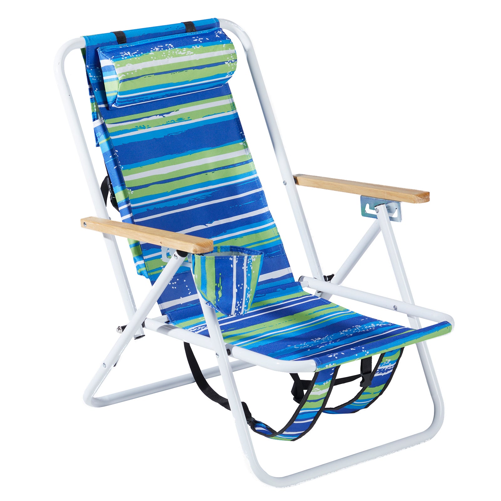Blue & Green Striped Folding Beach Chair