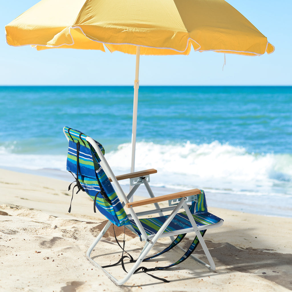 Blue & Green Striped Folding Beach Chair