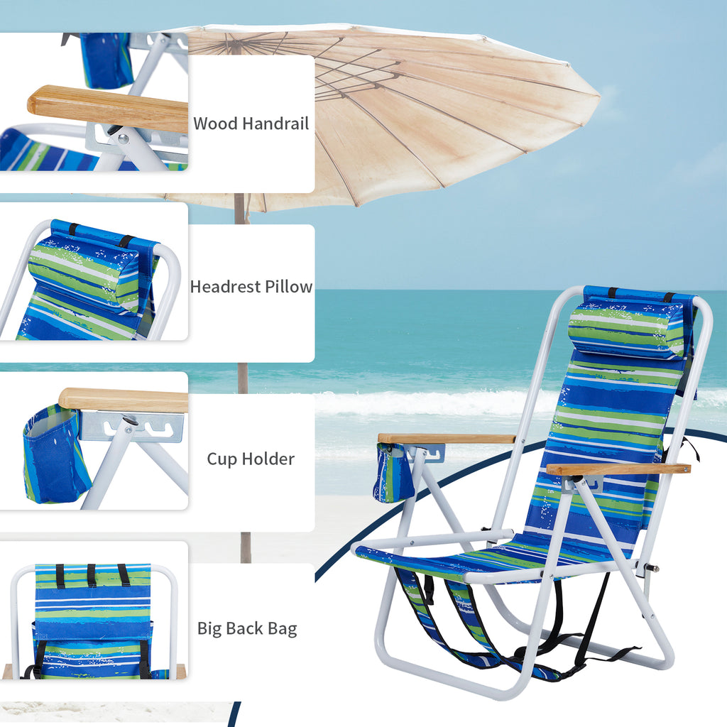 Blue & Green Striped Folding Beach Chair