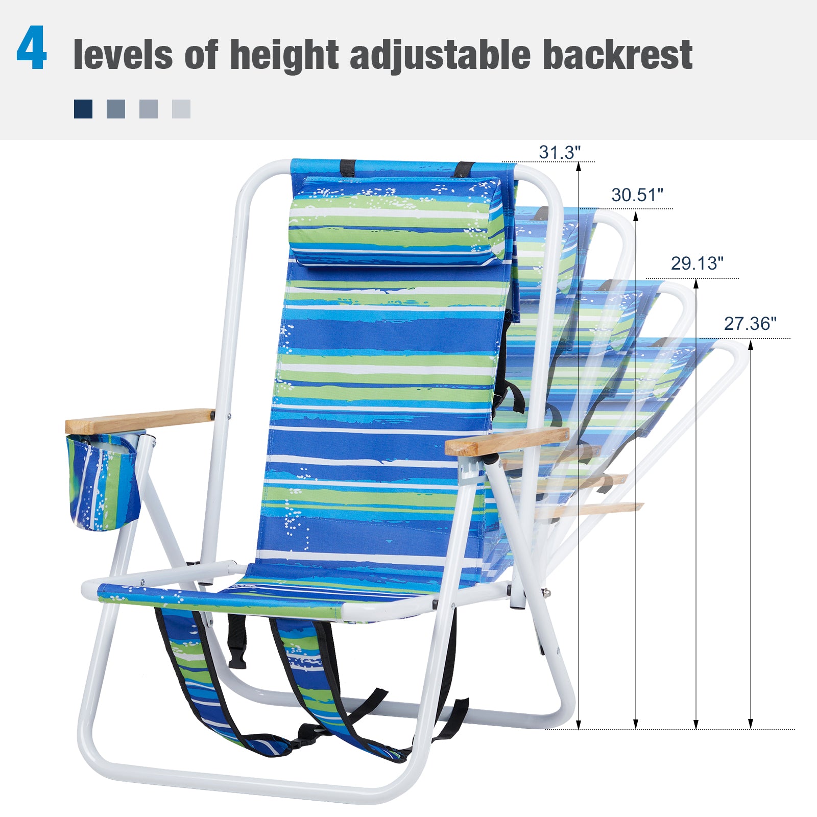 Blue & Green Striped Folding Beach Chair