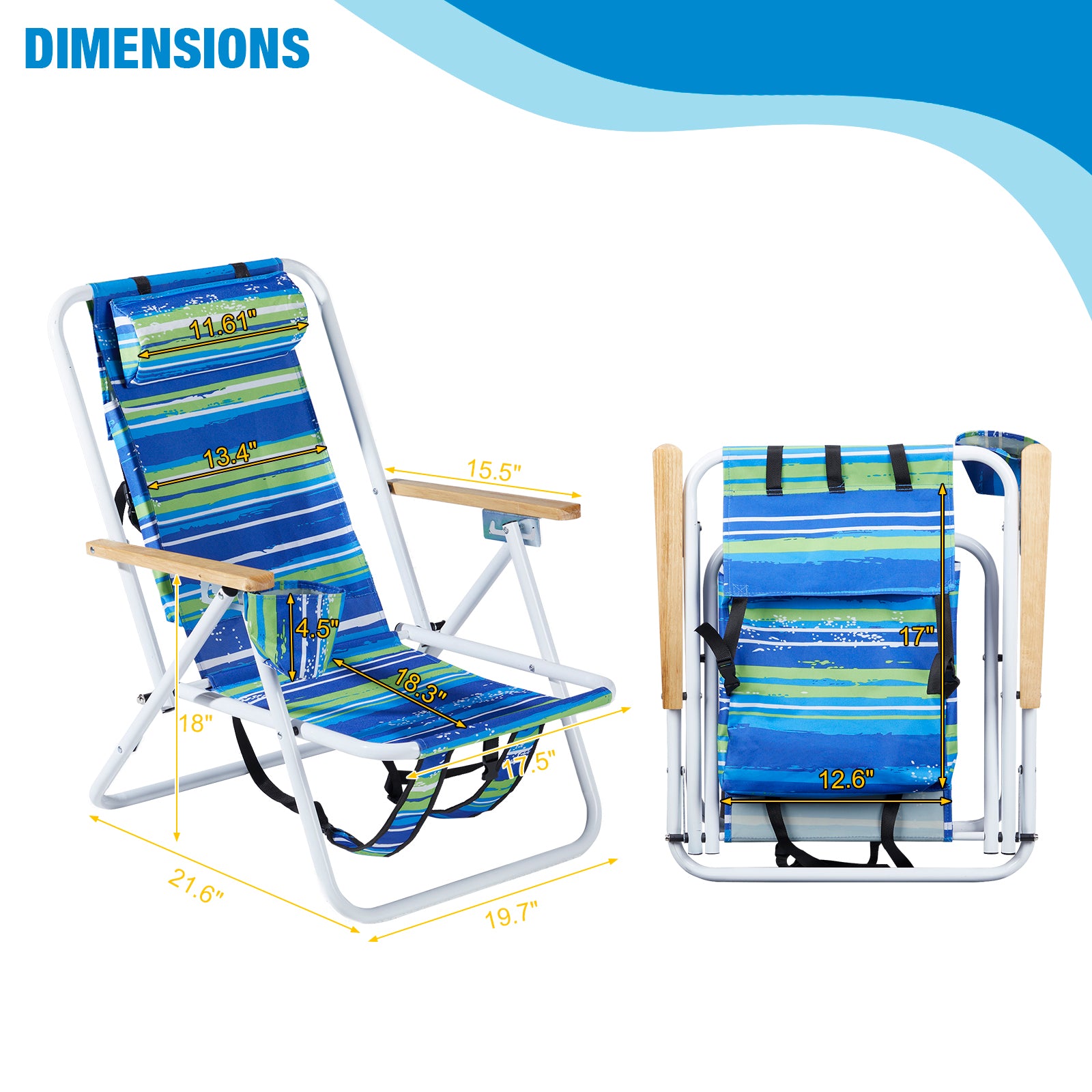 Blue & Green Striped Folding Beach Chair