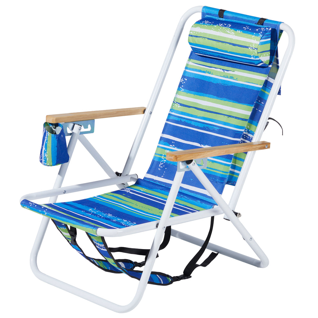 Blue & Green Striped Folding Beach Chair