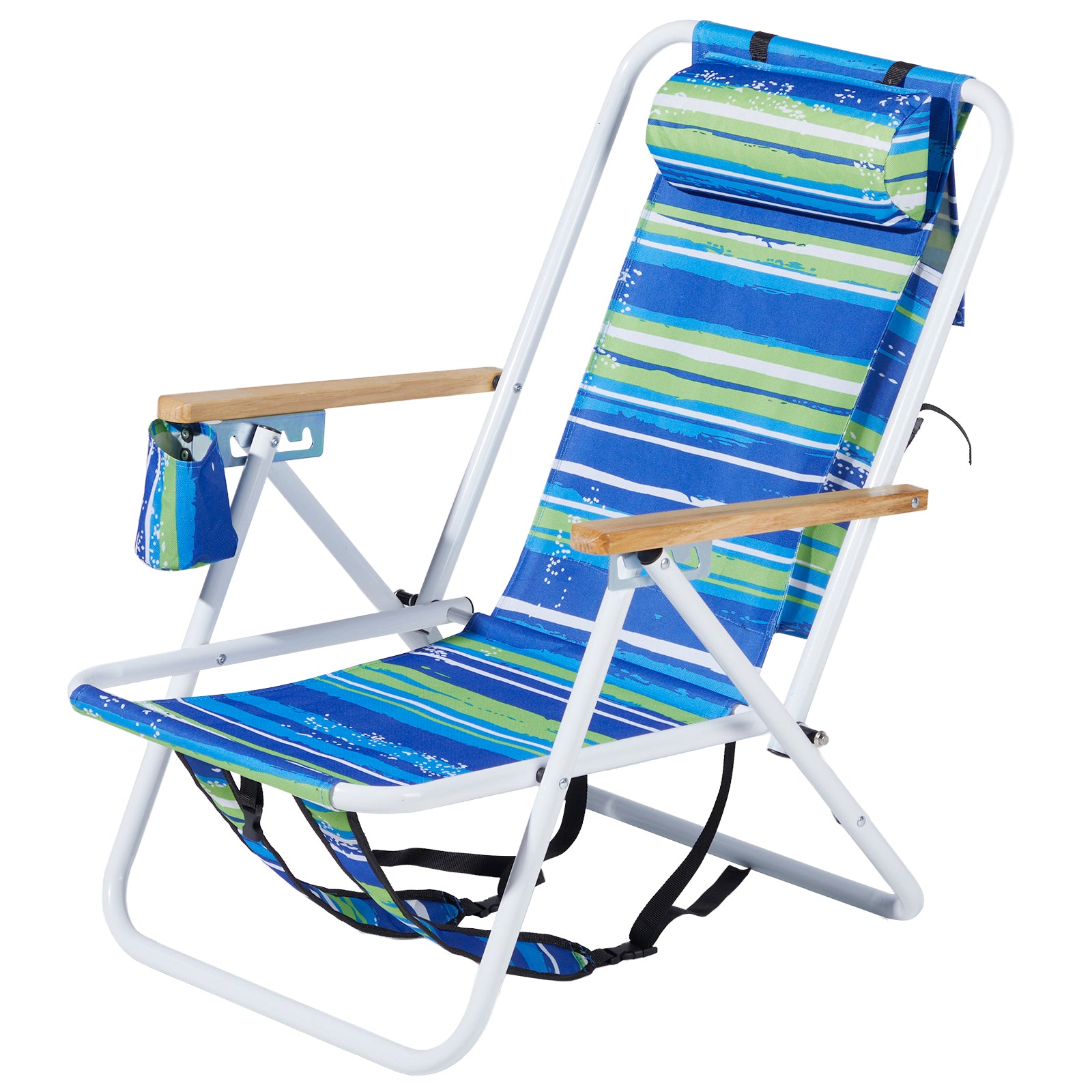 Blue & Green Striped Folding Beach Chair