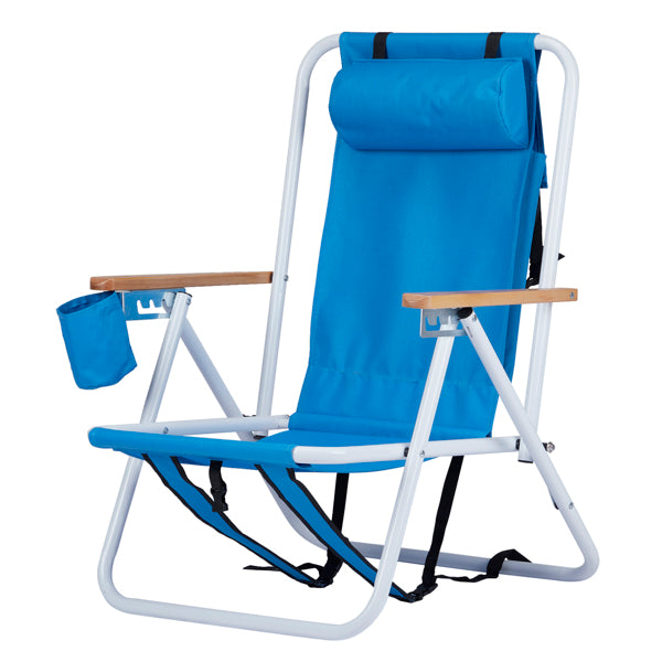 Blue Folding Beach Chair with Steel Frame