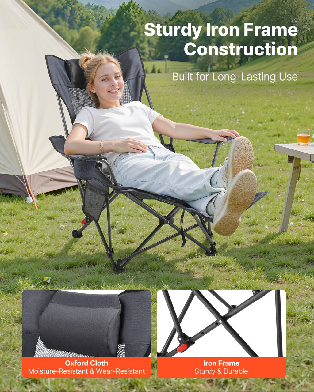 Reclining Camping Chair with Footrest & Headrest