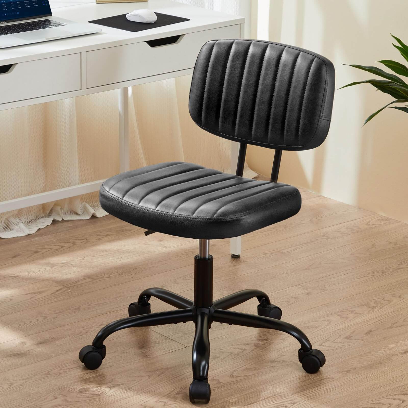 Modern Armless Computer Desk Chair with Rolling Wheels