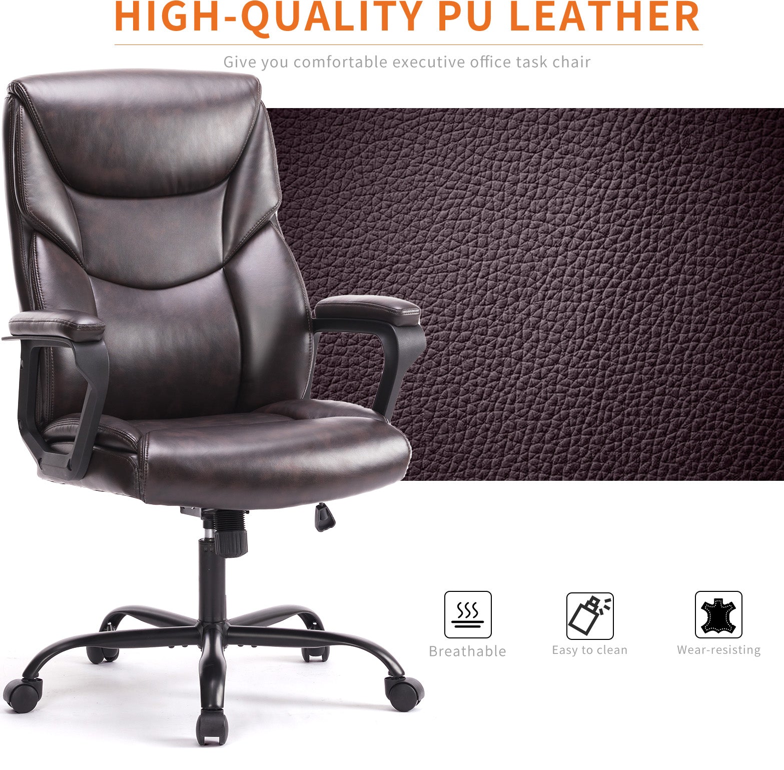 Executive PU Leather Office Chair with Lumbar Support