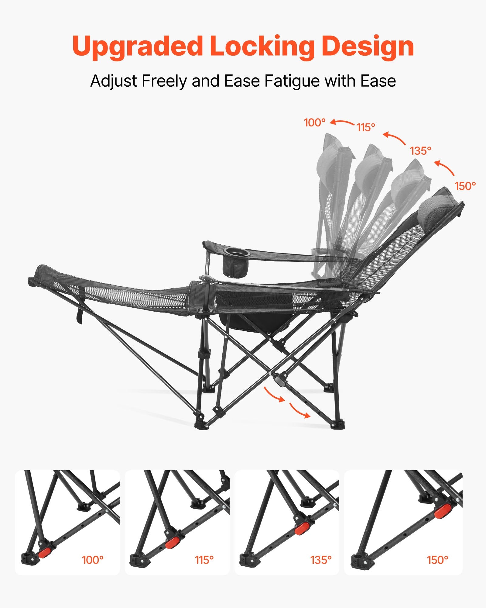 Reclining Camping Chair with Footrest & Headrest