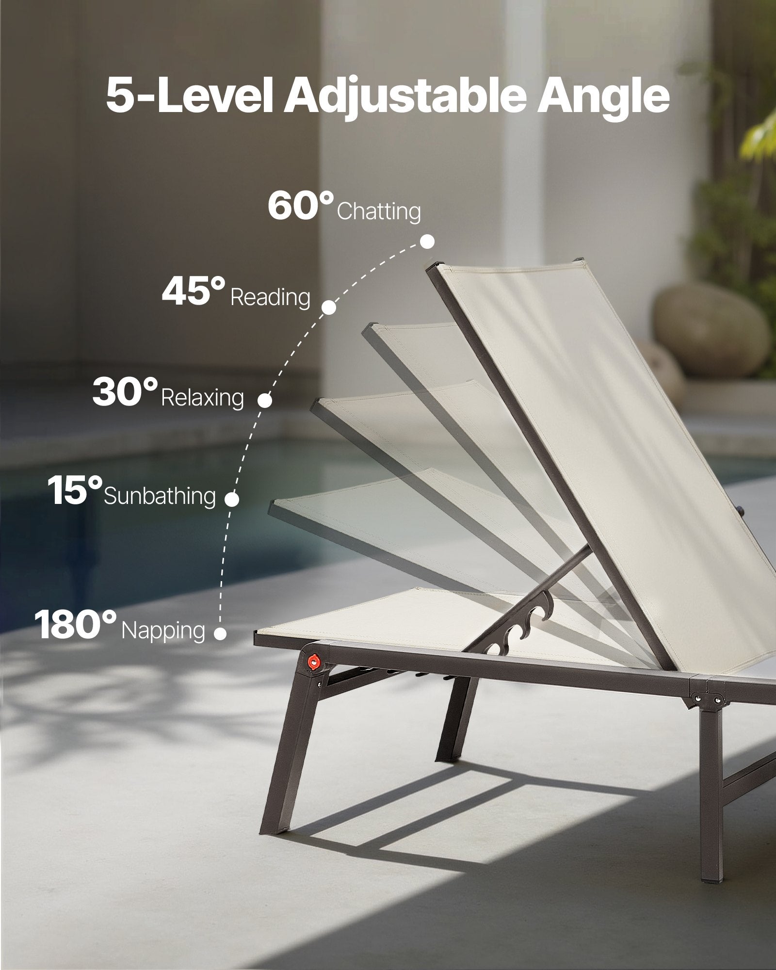 Foldable Outdoor Chaise Lounge Chair with 5 Adjustable Positions
