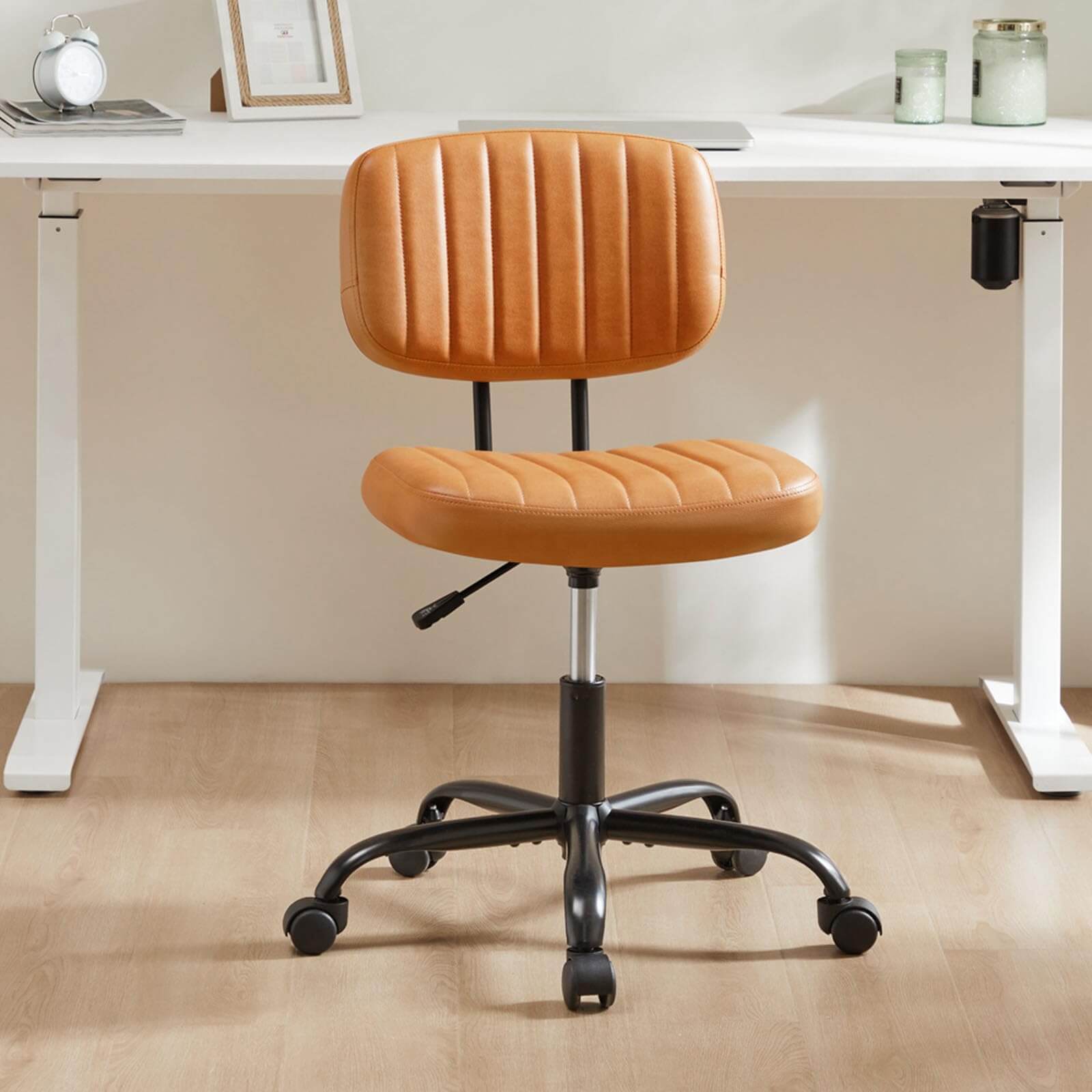 Modern Armless Computer Desk Chair with Rolling Wheels