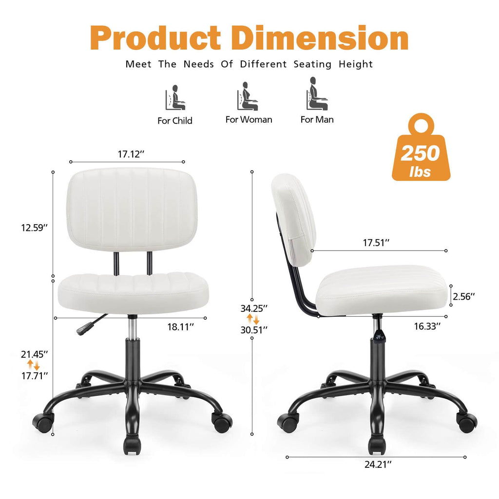 Modern Armless Computer Desk Chair with Rolling Wheels