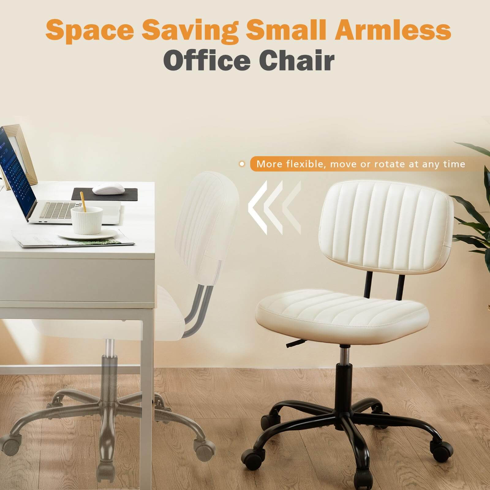 Modern Armless Computer Desk Chair with Rolling Wheels