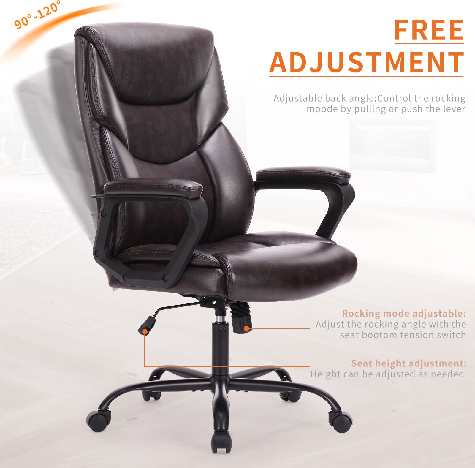 Executive PU Leather Office Chair with Lumbar Support