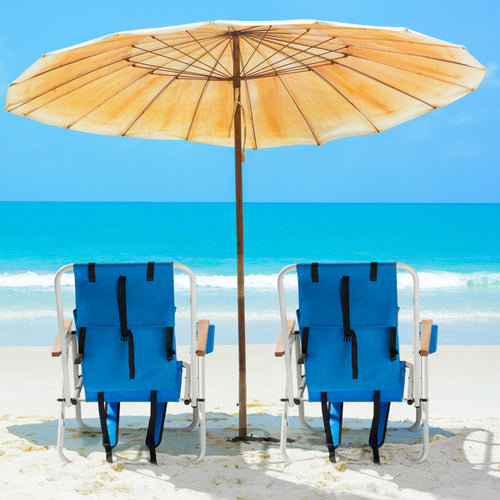 Blue Folding Beach Chair with Steel Frame