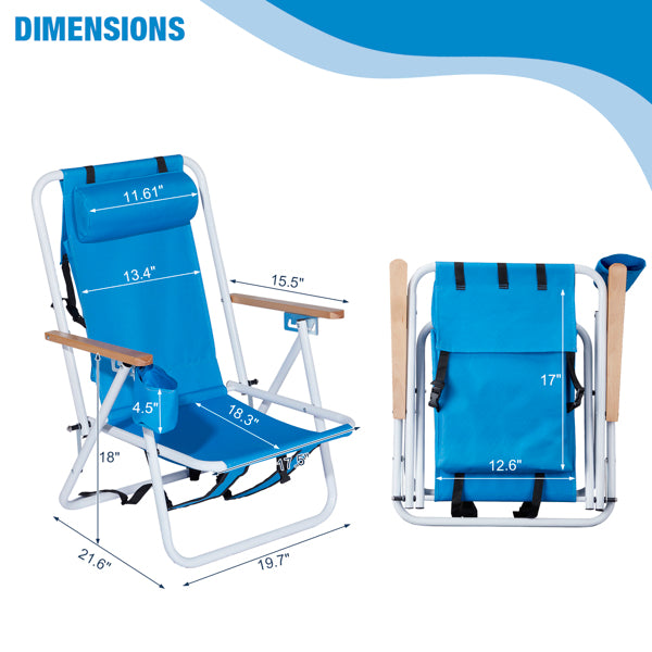 Blue Folding Beach Chair with Steel Frame