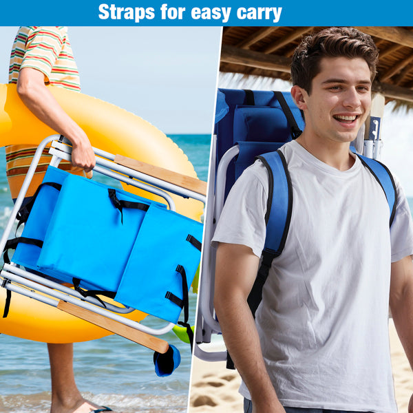 Blue Folding Beach Chair with Steel Frame