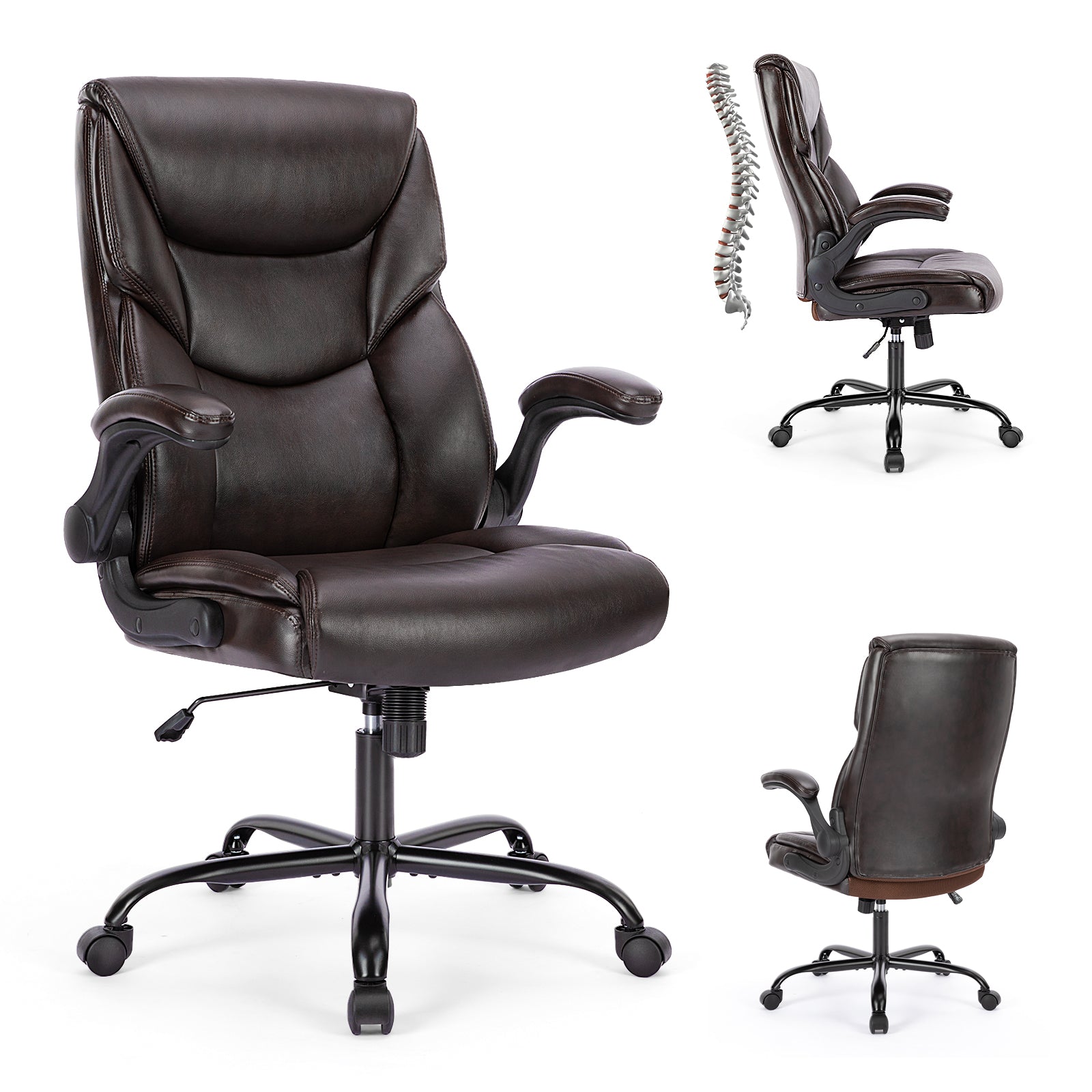 Executive PU Leather Office Chair with Lumbar Support