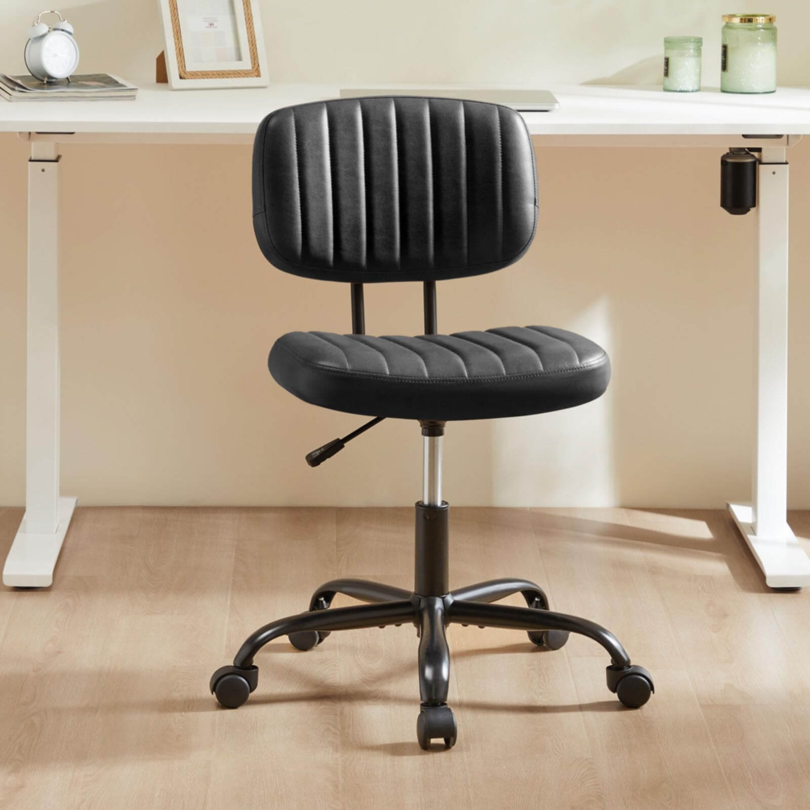 Modern Armless Computer Desk Chair with Rolling Wheels