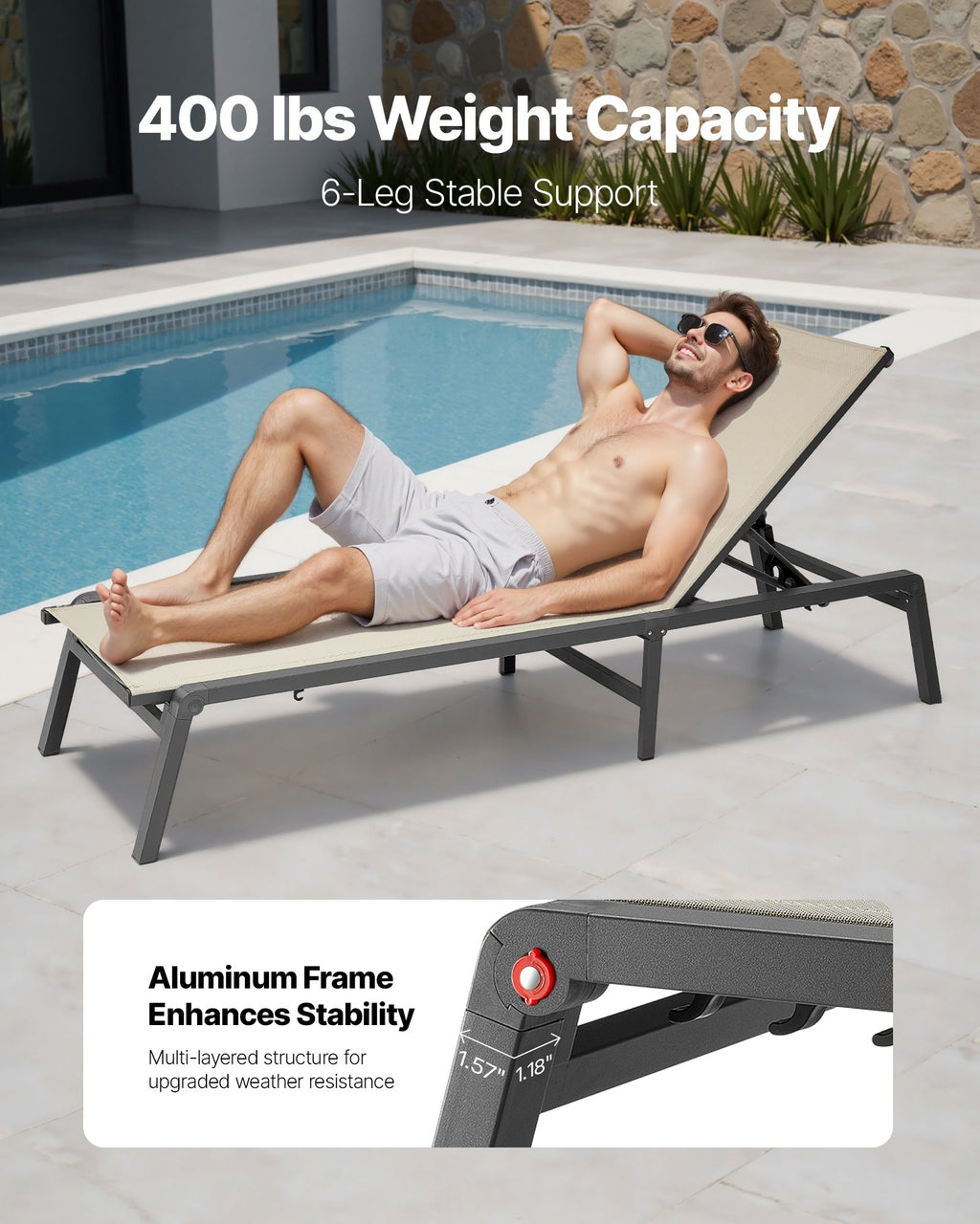 Foldable Outdoor Chaise Lounge Chair with 5 Adjustable Positions
