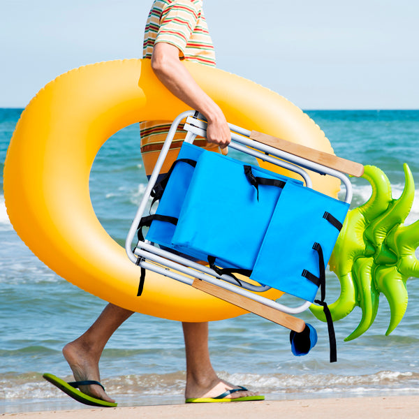 Blue Folding Beach Chair with Steel Frame